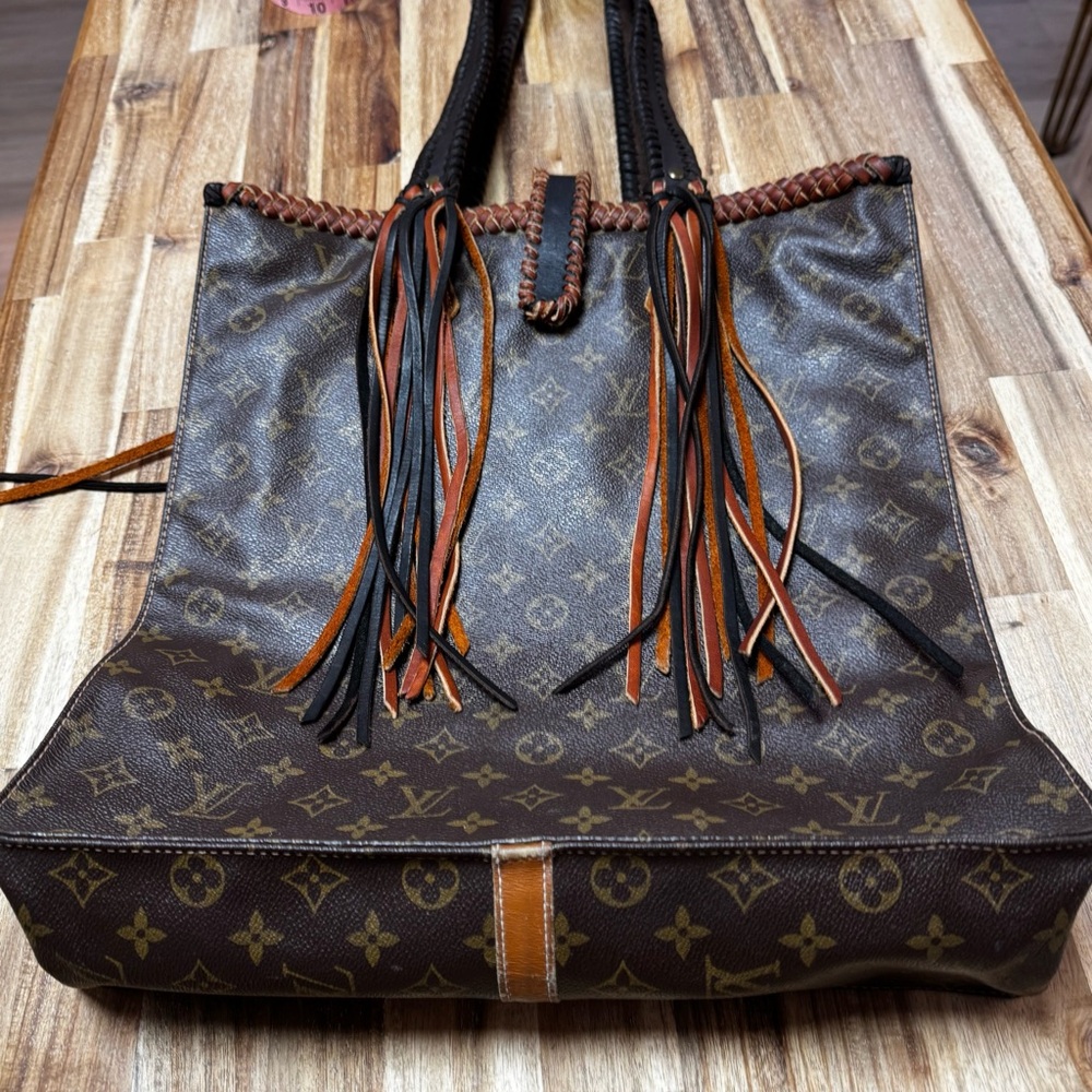 Louis Vuitton Brown Monogram Canvas Tassel Tote with Black & Tan Accents - Picture 8 of 11